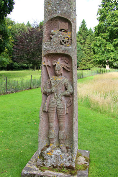 King James obelisk (1794) by George Burnet honoring kings James I & II at Dryburgh Abbey. Scotland.