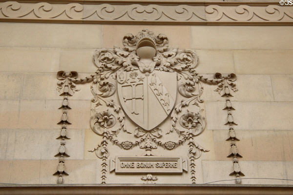 Coat of arms over entrance at Manderston House. Duns, Scotland.