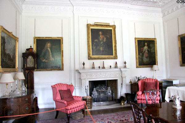 Dining room fireplace & sitting area at Manderston House. Duns, Scotland.