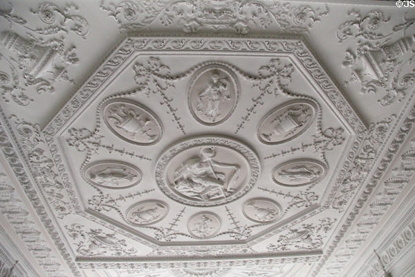 Dining room Adamesque-style ceiling at Manderston House. Duns, Scotland.