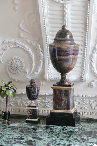 Derbyshire Blue John stone urns at Manderston House. Duns, Scotland.