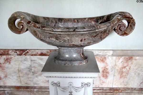 Carved stone vessel in Hall at Manderston House. Duns, Scotland.