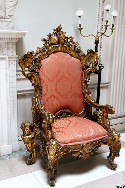 Baroque armchair in Hall at Manderston House. Duns, Scotland.