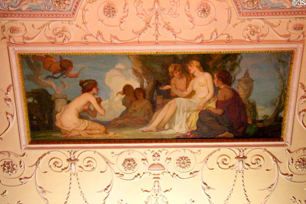 Adamesque ballroom ceiling with painting (1905) by Robert Hope at Manderston House. Duns, Scotland.
