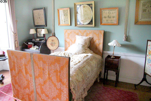 North dressing room with collection of samplers at Manderston House. Duns, Scotland.