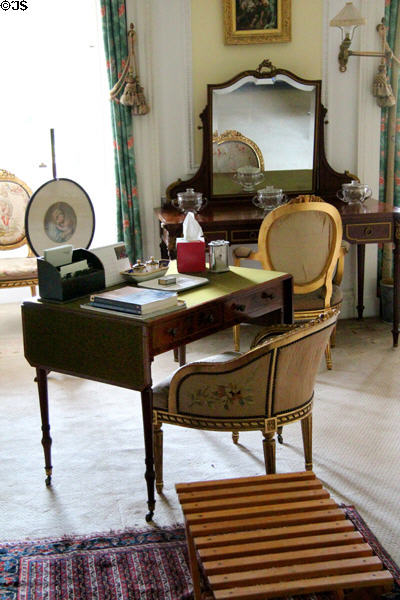 Desk in portico bedroom at Manderston House. Duns, Scotland.
