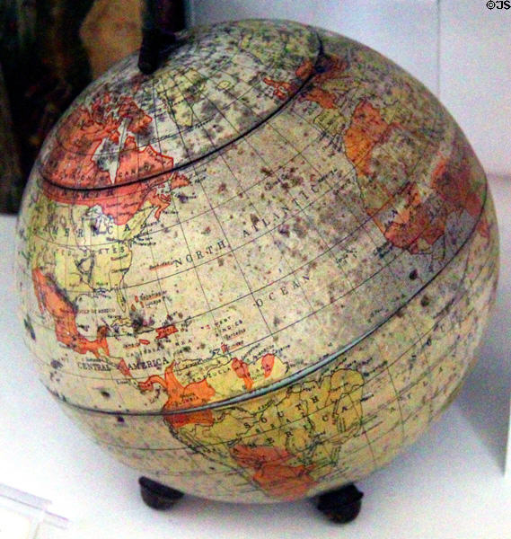 World globe Palmer souvenir biscuit tin at Manderston House. Duns, Scotland.