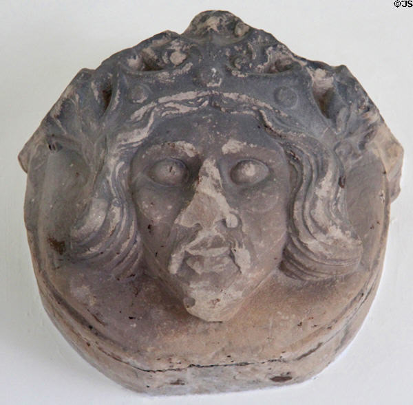 Vault rib key-stone or boss (14thC) in museum at Melrose Abbey. Melrose, Scotland.