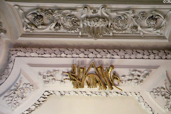 Large drawing room sculpted ceiling (1600s) detail by George Dunsterfield at Thirlestane Castle. Scotland.