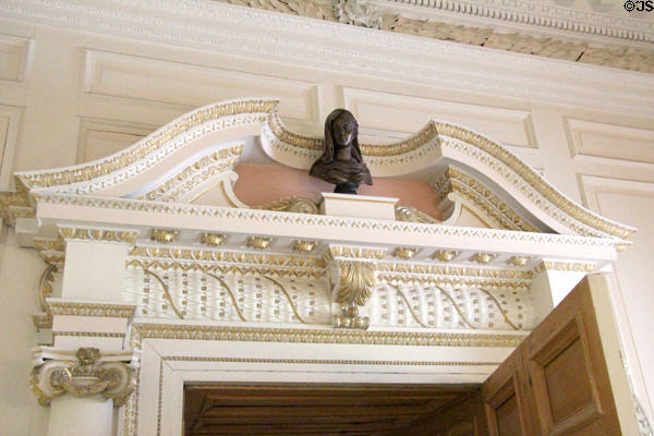 Doorway pediment & bust ante drawing room at Thirlestane Castle. Scotland.