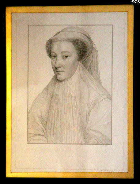 Drawing of Mary Queen of Scots at Traquair House. Scotland.