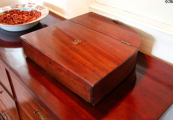 Bible or document box in King's room at Traquair House. Scotland.