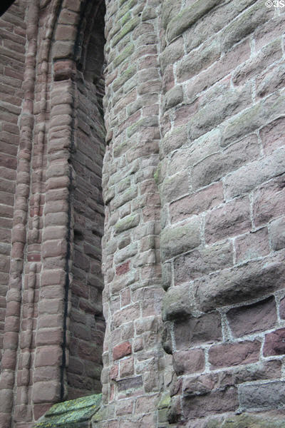 Facade stonework detail at Arbroath Abbey. Arbroath, Scotland.