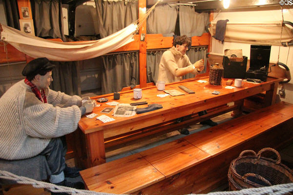 Mess deck where crew ate & slept aboard RRS Discovery. Dundee, Scotland.