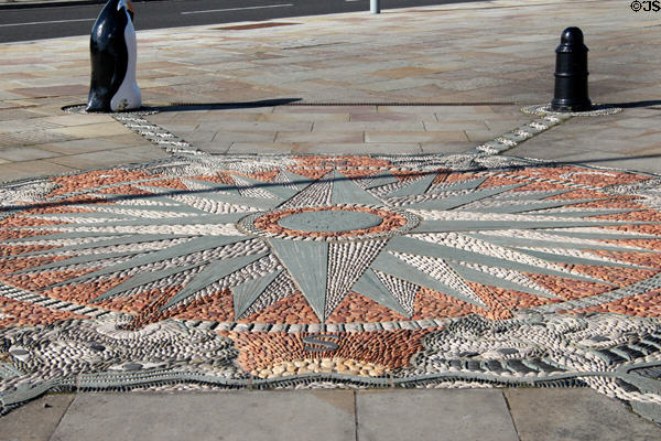 Mosaic sidewalk before RRS Discovery Historic Ship Exhibition building. Dundee, Scotland.