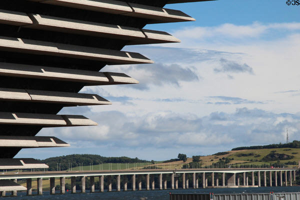 V&A Museum of Design & Tay River Road Bridge. Dundee, Scotland.