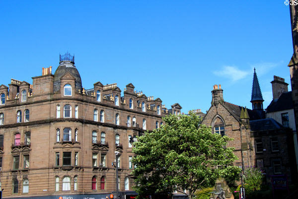 Renaissance-detailed, commercial building (1877) beside St Paul's Episcopal Cathedral. Dundee, Scotland. Architect: John Bruce.