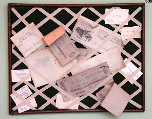 Letter holder with ribbon net at Verdant Works Museum. Dundee, Scotland.
