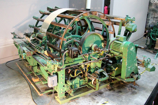 Jute beaming machine measures thread for loom at Verdant Works Museum. Dundee, Scotland.