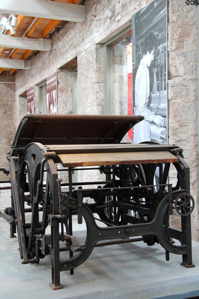 Lapping Machine by J.H. Riley & Co. of Bury Lancashire used to fold & stack woven materials for cutting at Verdant Works Museum. Dundee, Scotland.