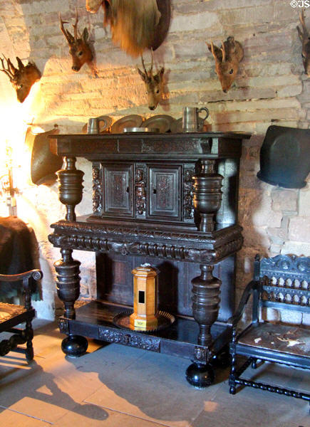 Renaissance sideboard & pewter at Glamis Castle. Angus, Scotland.
