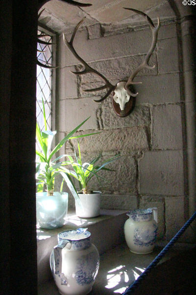 Window in spiral staircase at Glamis Castle. Angus, Scotland.