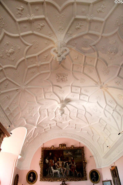 Great hall sculpted ceiling at Glamis Castle. Angus, Scotland.
