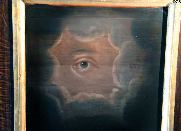 Ceiling painting of eye of God by Jacob de Wet in chapel at Glamis Castle. Angus, Scotland.