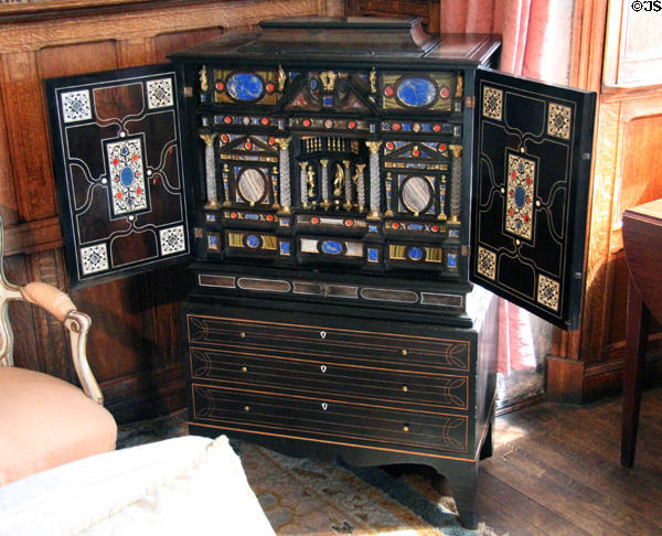 Stone cabinet in Queen Mother sitting area at Glamis Castle. Angus, Scotland.