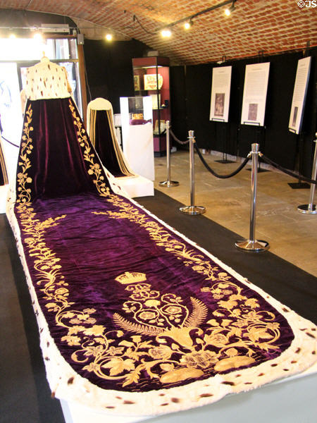 Display of coronation gowns at Glamis Castle. Angus, Scotland.