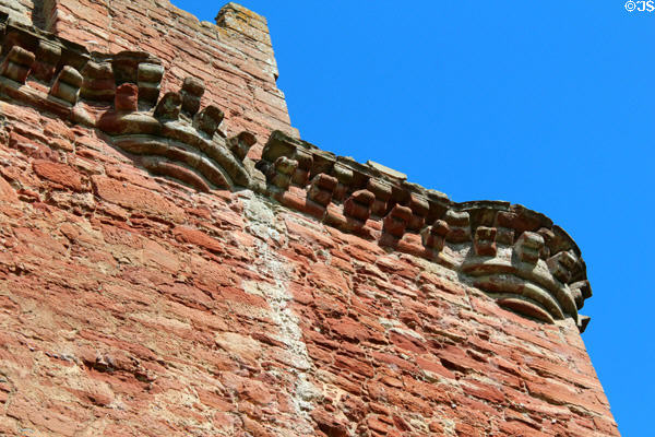Tower house crenellation at Edzell Castle. Brechin, Scotland.