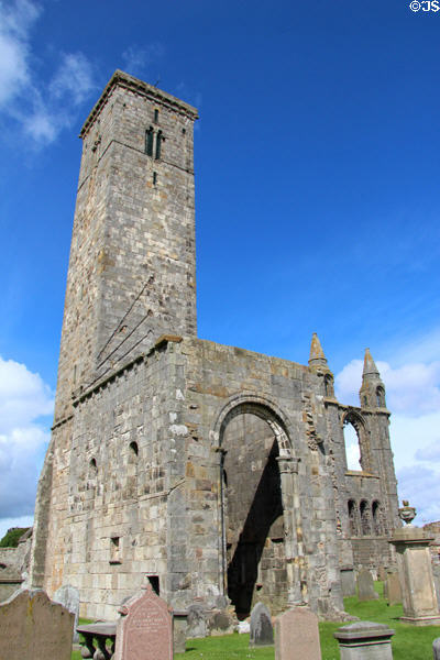 St Rule's Tower (12thC) ruins of church built prior to St Andrews Cathedral. St Andrews, Scotland.