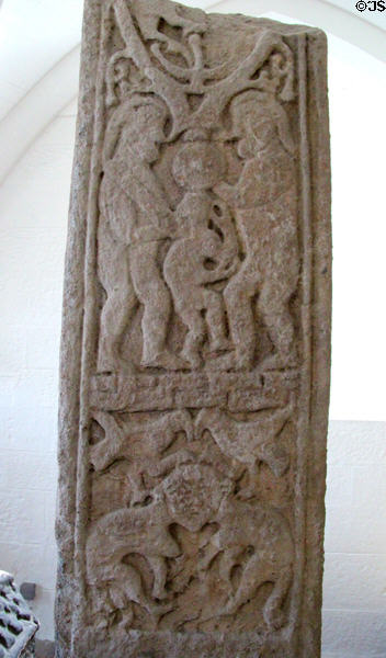 Shaft of High Cross (late 9thC) in museum at St Andrews Cathedral. St Andrews, Scotland.