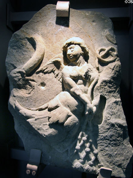 Heraldic stone with carved angel (prior to 1646) at St Andrews Castle. St Andrews, Scotland.