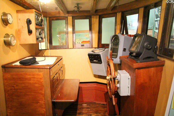 Wheelhouse (1964) of Scottish great-line vessel with radar of era at Scottish Fisheries Museum. Anstruther, Scotland.