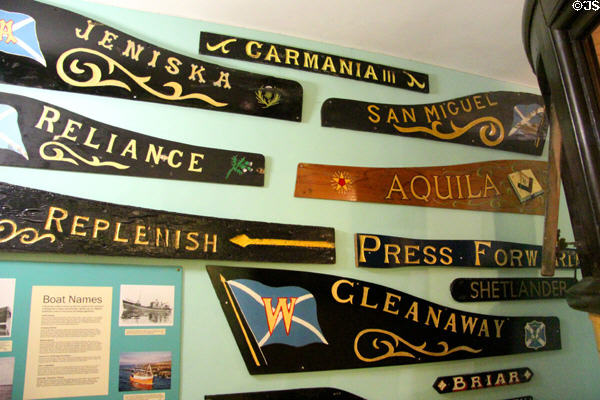 Plaques with boat names at Scottish Fisheries Museum. Anstruther, Scotland.