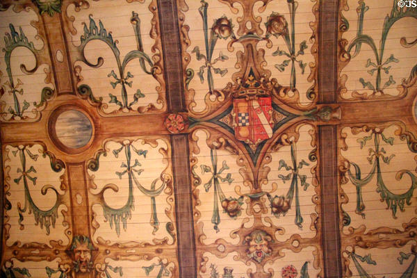 Painted ceiling in Edwardian Library (1895) at Falkland Palace. Falkland, Scotland.
