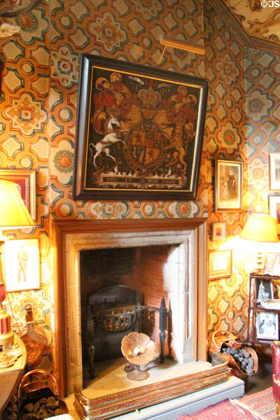 Fireplace in Edwardian Library at Falkland Palace. Falkland, Scotland.