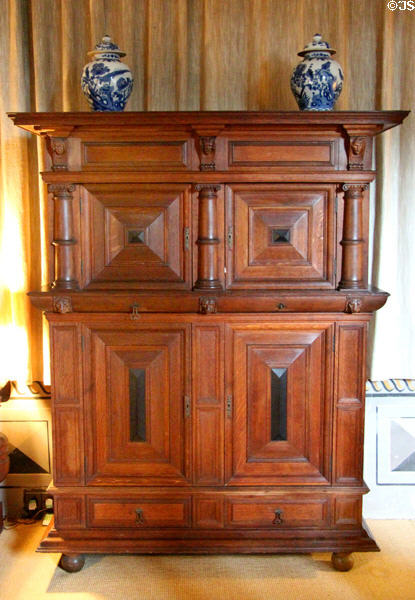 Highboy cabinet in King's bedchamber at Falkland Palace. Falkland, Scotland.
