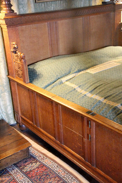Door to allow access in side of royal bed copy in Queen's bedchamber at Falkland Palace. Falkland, Scotland.