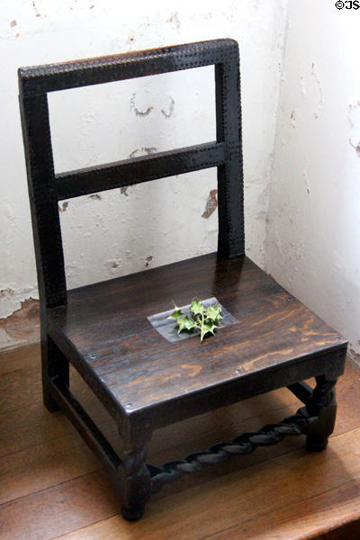 Low plain chair in Queen's bedchamber at Falkland Palace. Falkland, Scotland.