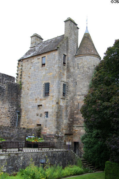 Royal bedchamber building over garden at Falkland Palace. Falkland, Scotland.