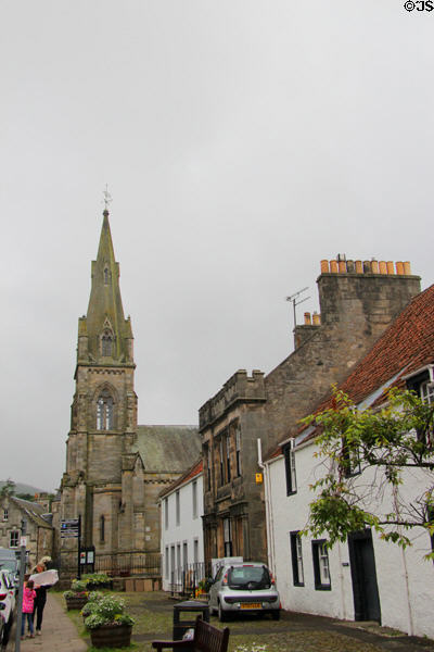 Falkland High Street with Parish Church. Falkland, Scotland.