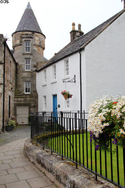 Fountain House (1735) & tower of former bank (1886). Falkland, Scotland.