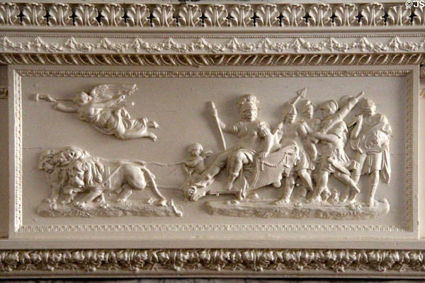 Drawing room fireplace frieze (c1800) depicting Roman god Mars at Kellie Castle. Pittenweem, Scotland.