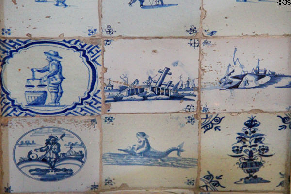 Collection of Delft tiles at Kellie Castle. Pittenweem, Scotland.