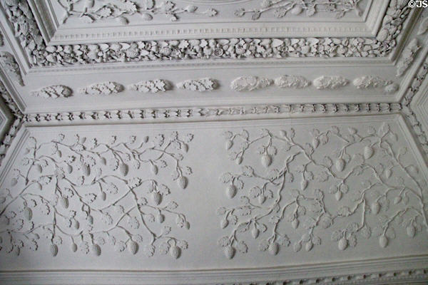 Vine room bedchamber sculpted ceiling surround of vines at Kellie Castle. Pittenweem, Scotland.