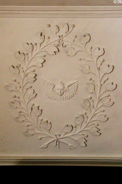 Plaster ceiling sculpture in Earl's bedroom at Kellie Castle. Pittenweem, Scotland.