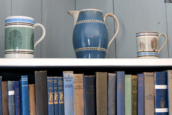 Annular ware pottery in blue bedroom at Kellie Castle. Pittenweem, Scotland.