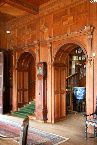 Baronial-style oak paneling of the Hall at Hill of Tarvit Mansion. Cupar, Scotland.